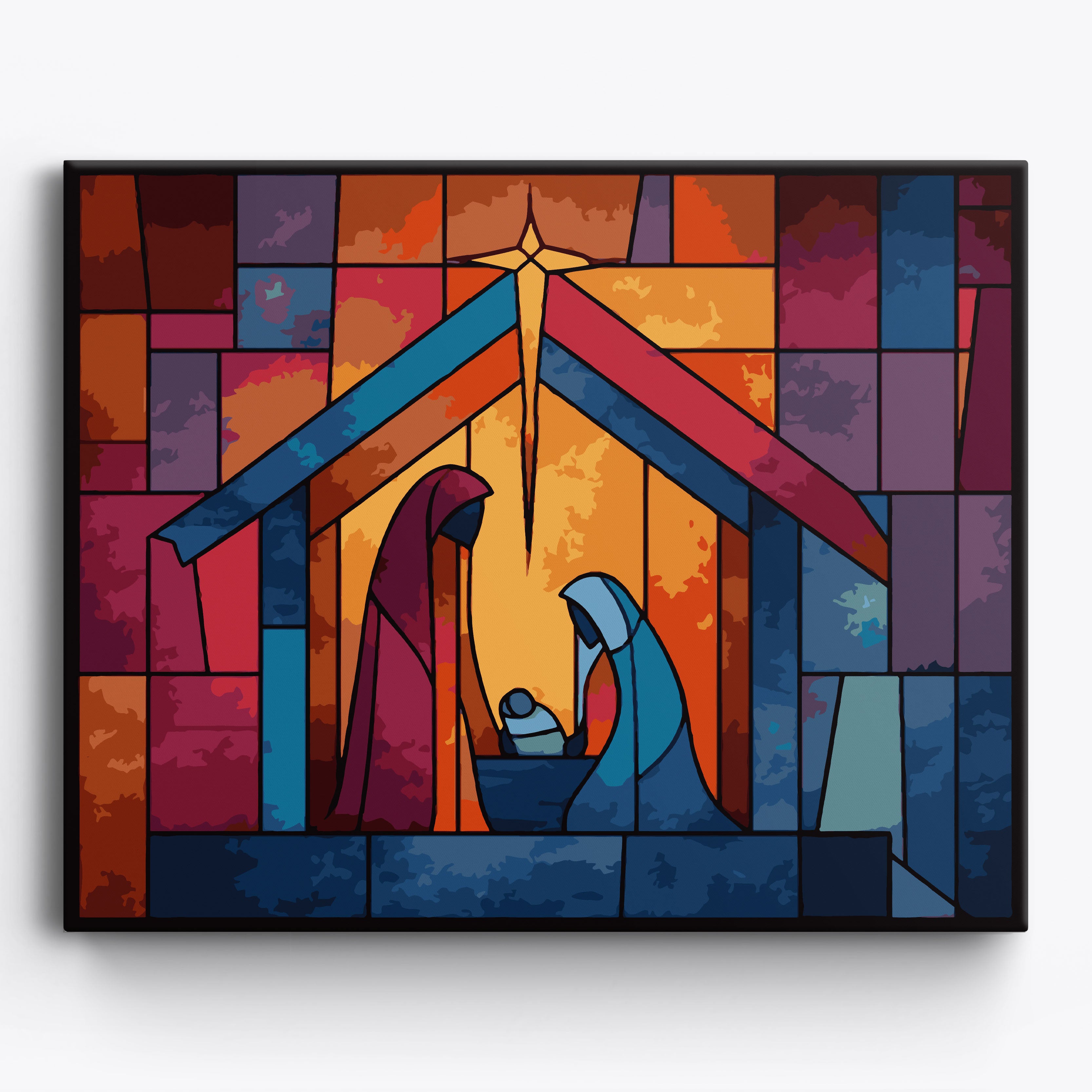 Stainedglass Nativity Framed / 50x40cm