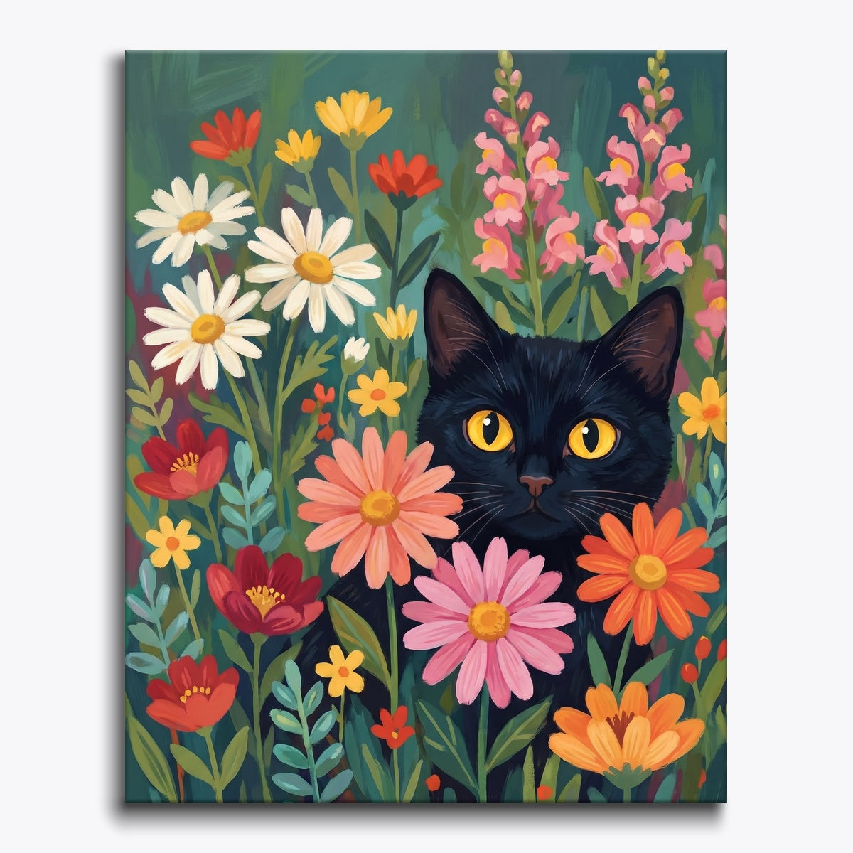 ぷ*あ様 風景画 猫 アクリル絵画 お花のお庭でのんびりにゃぁ〜 ぷ*あ