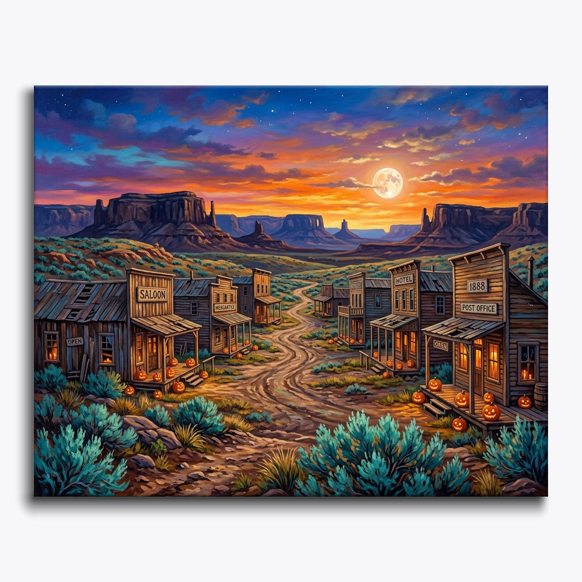 Ghost Town Under Orange Sky