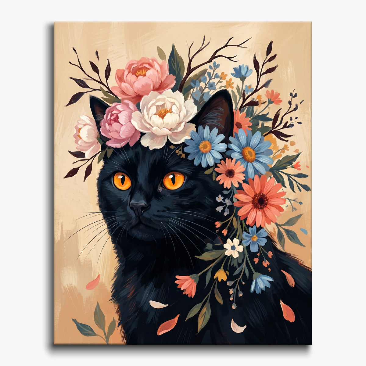 Floral Black Cat