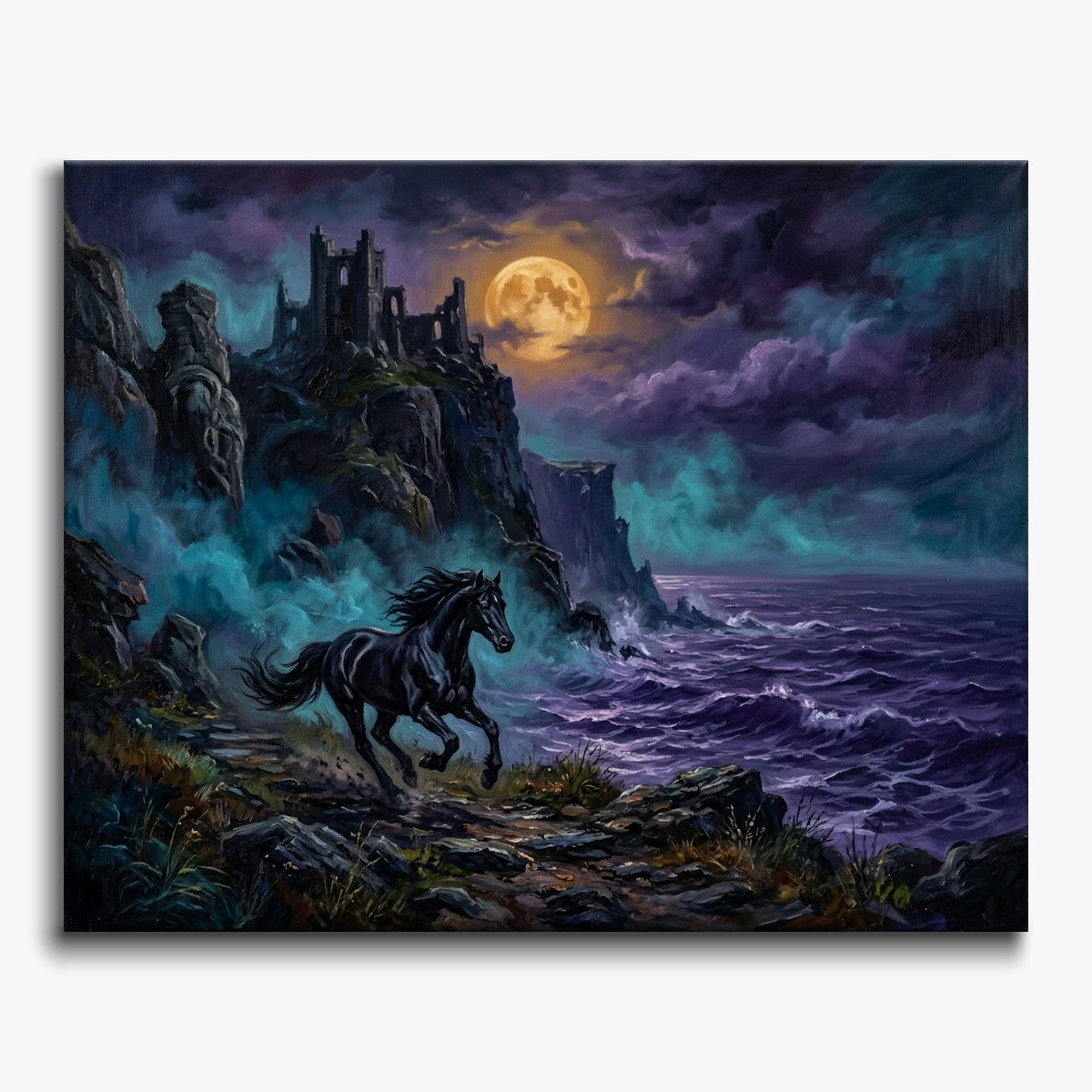 Stallion Galloping By Sea Cliff