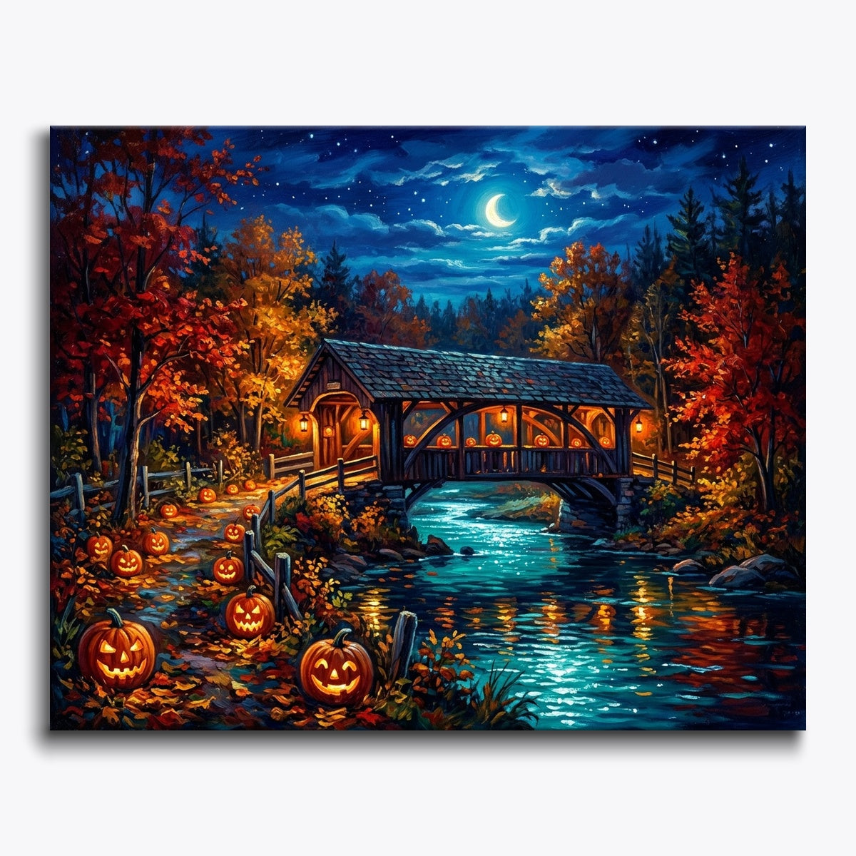 Moonlit Bridge Over Autumn Creek