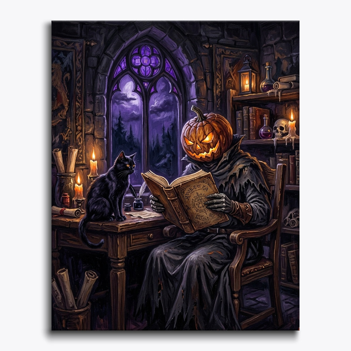 Pumpkin-Headed Wizard With Cat