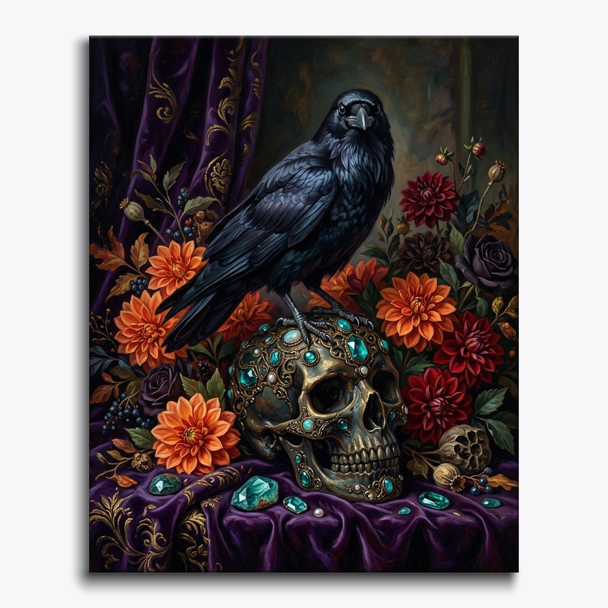 Raven Perched On Antique Skull