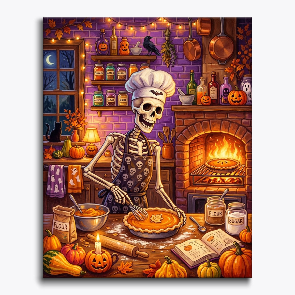 Skeleton Chef Making Pumpkin Pie