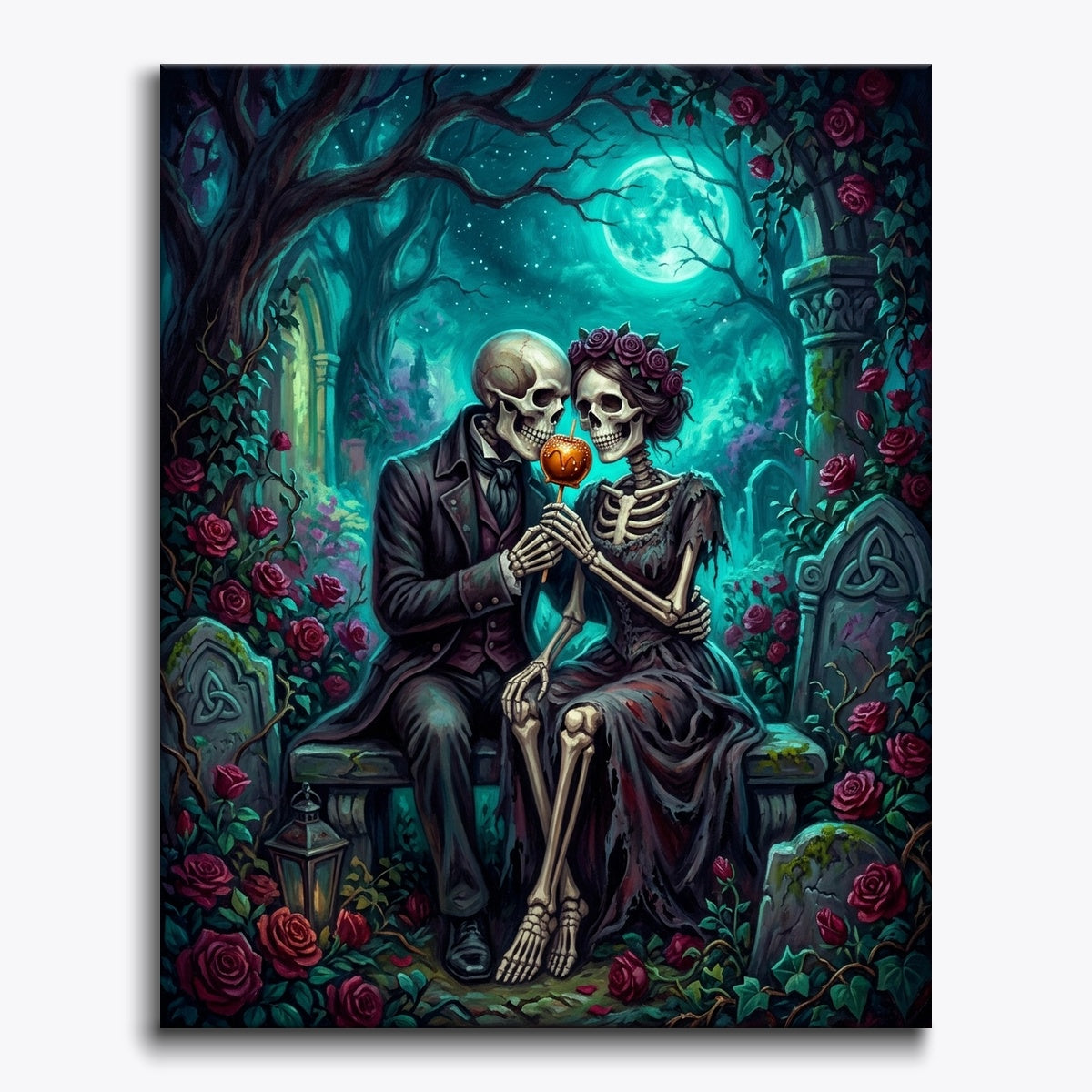Skeletons Sharing Candy Apple