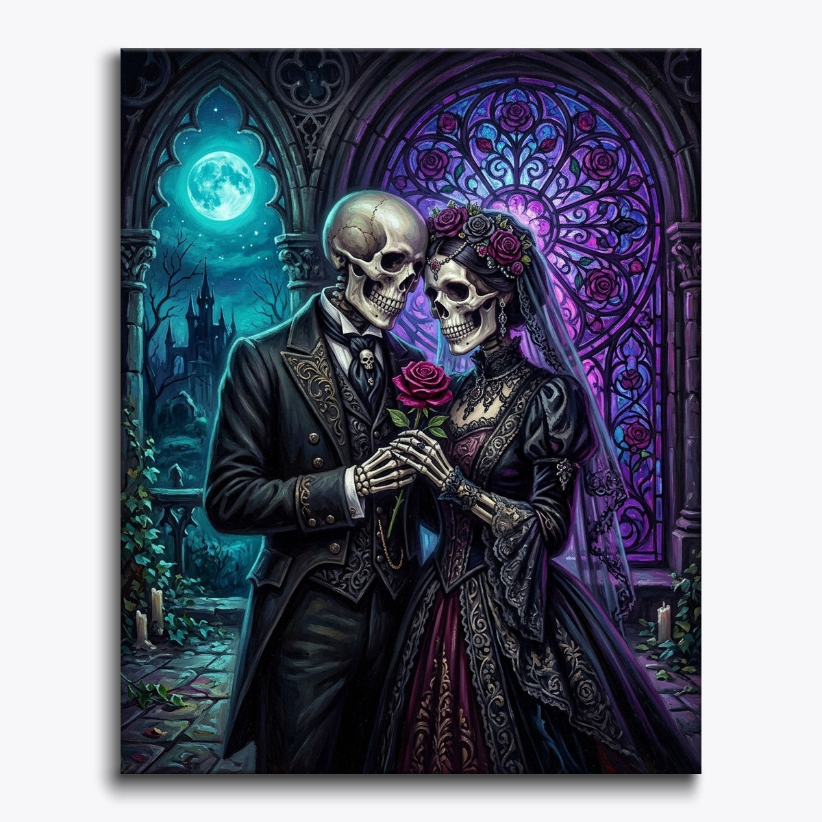 Skeleton Couple Under Moonlight