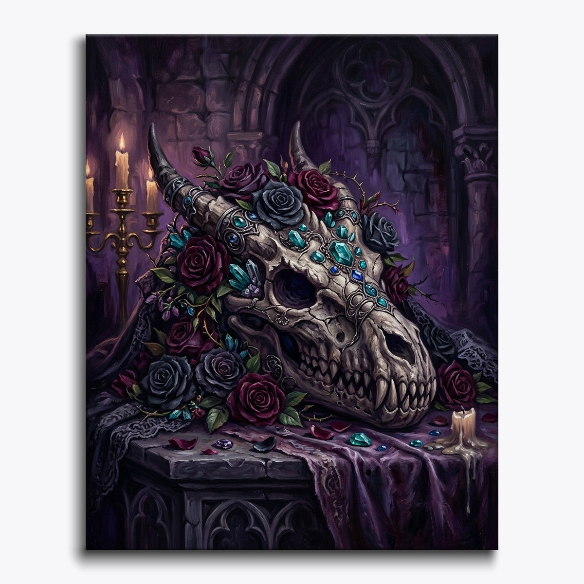 Dragon Skull With Dark Roses