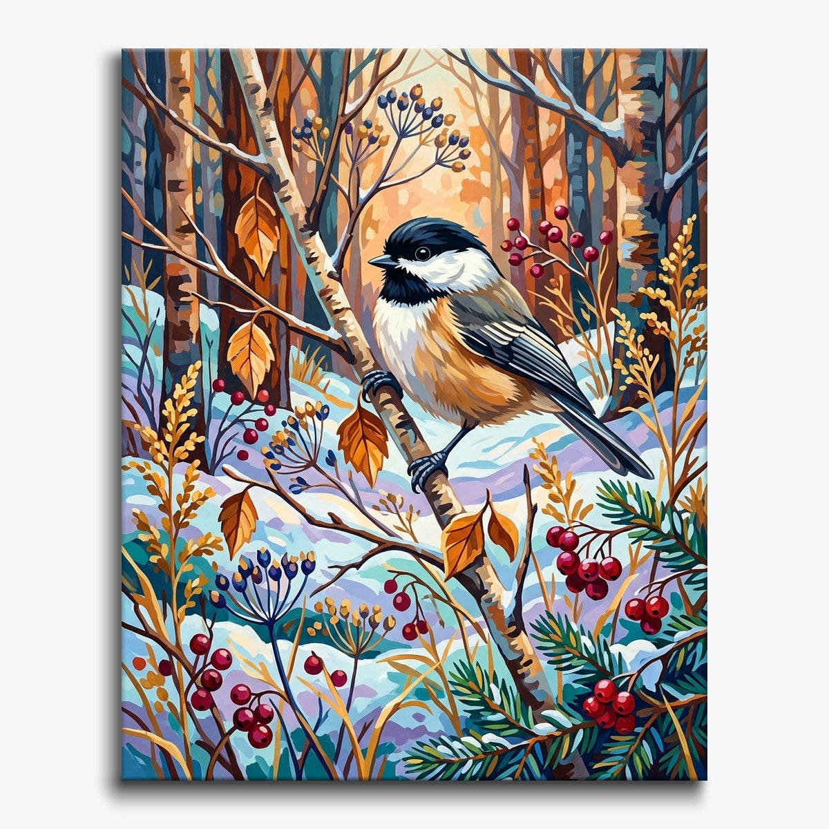 Birch Chickadee paint by numbers kit