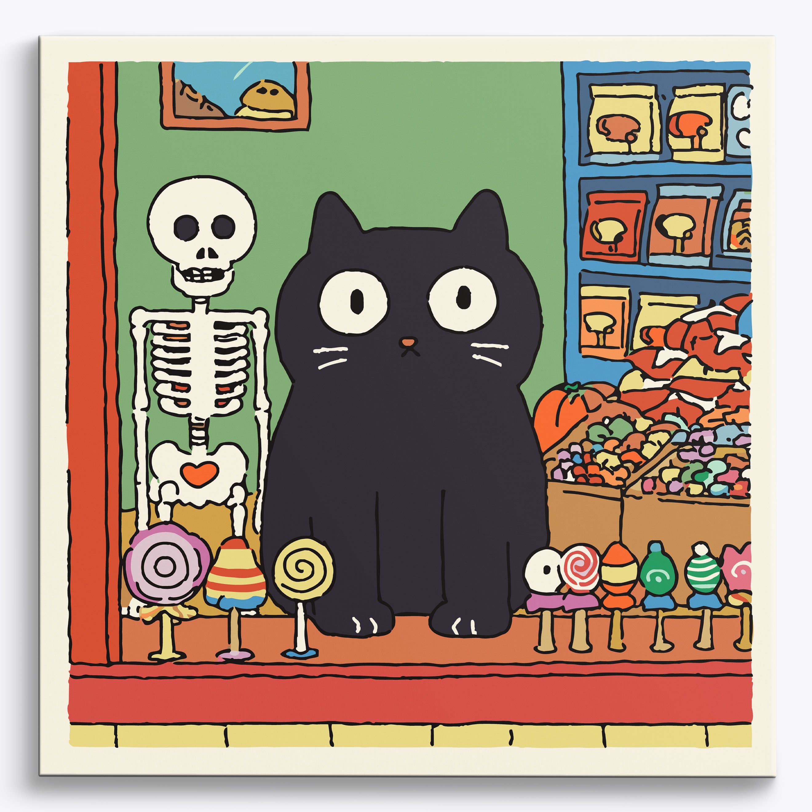 Cat & Skeleton No Frame / 40x40cm