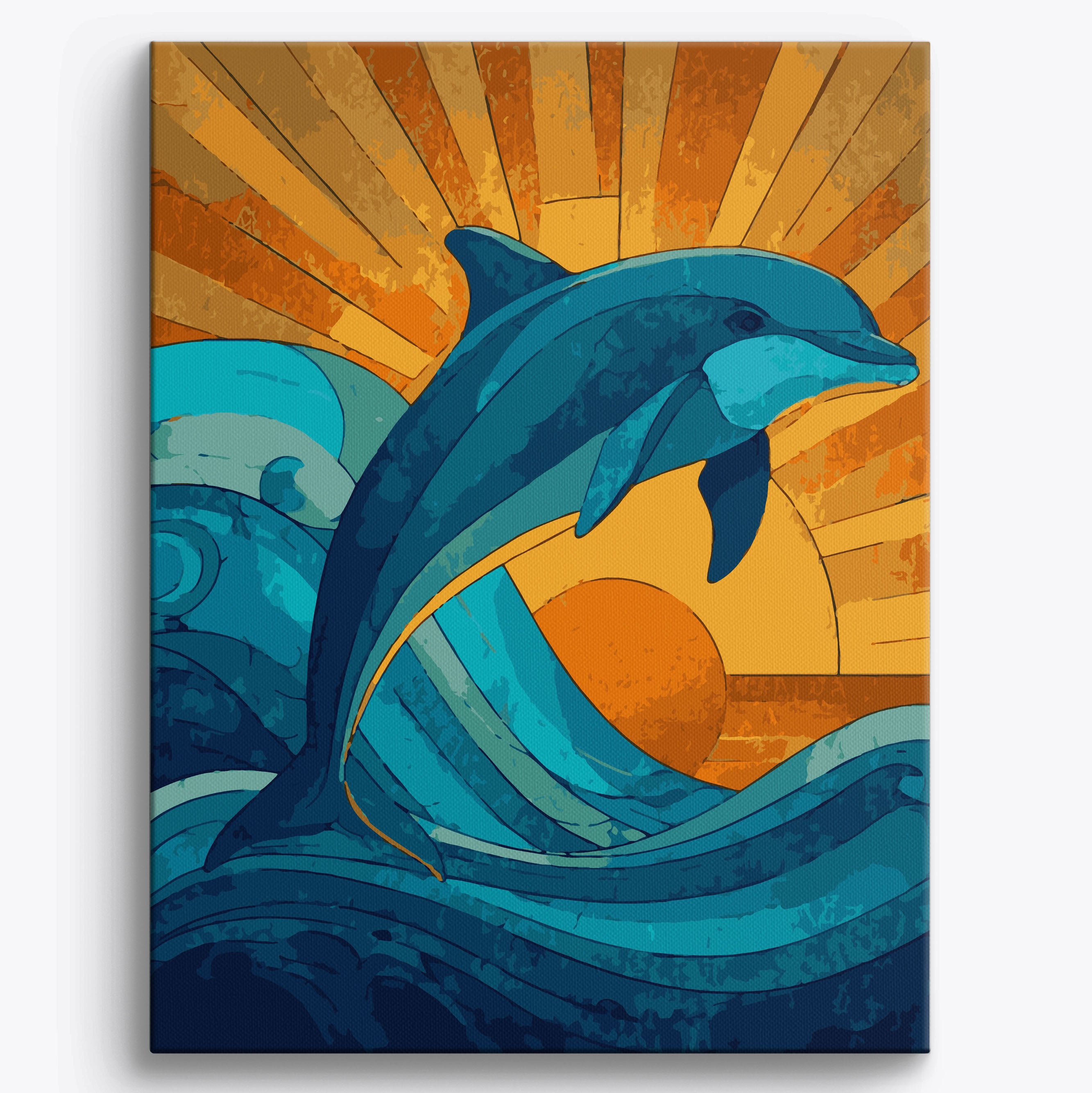 Glass Sunset Dolphin No Frame / 40x50cm