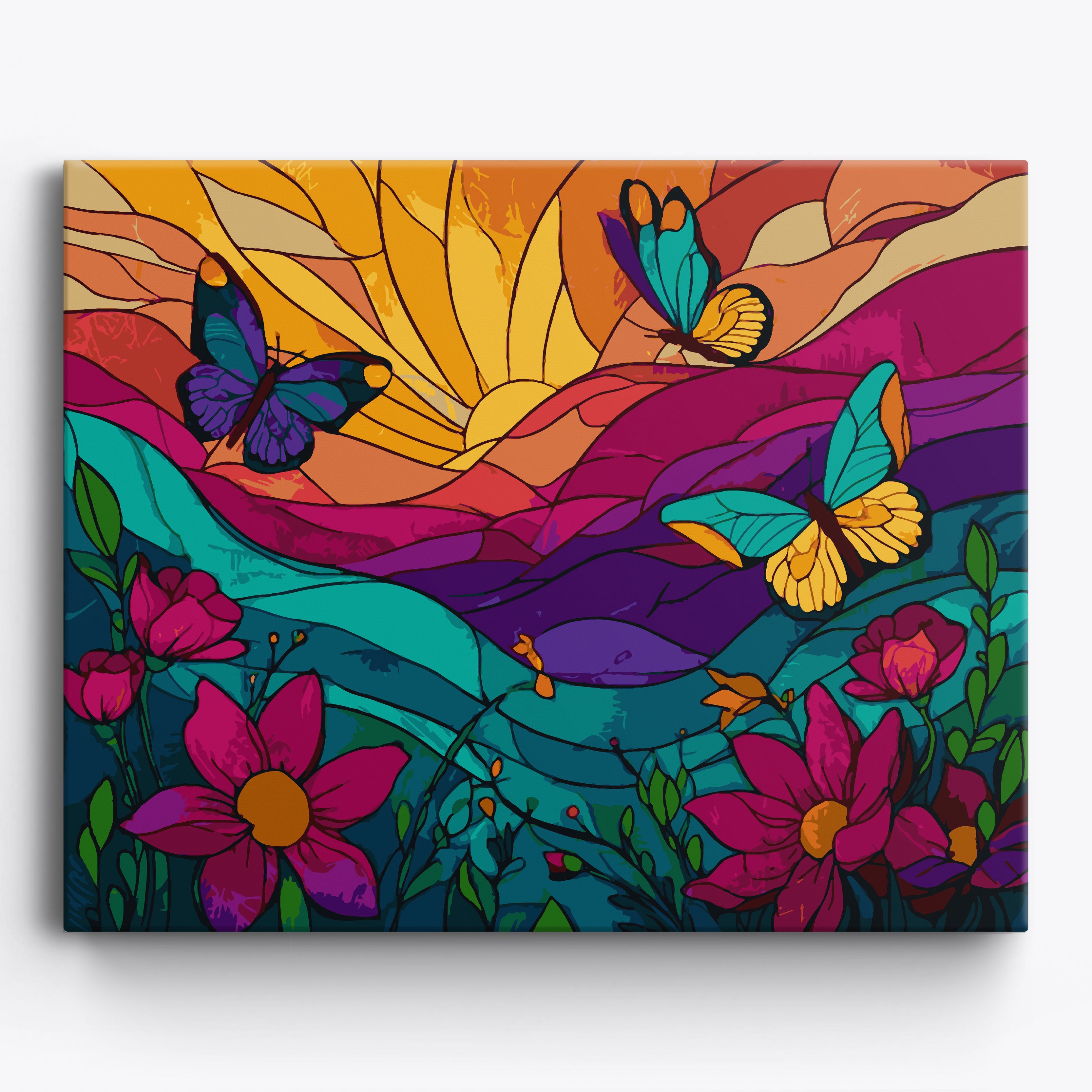 Stainedglass Butterfly Flowers No Frame / 50x40cm