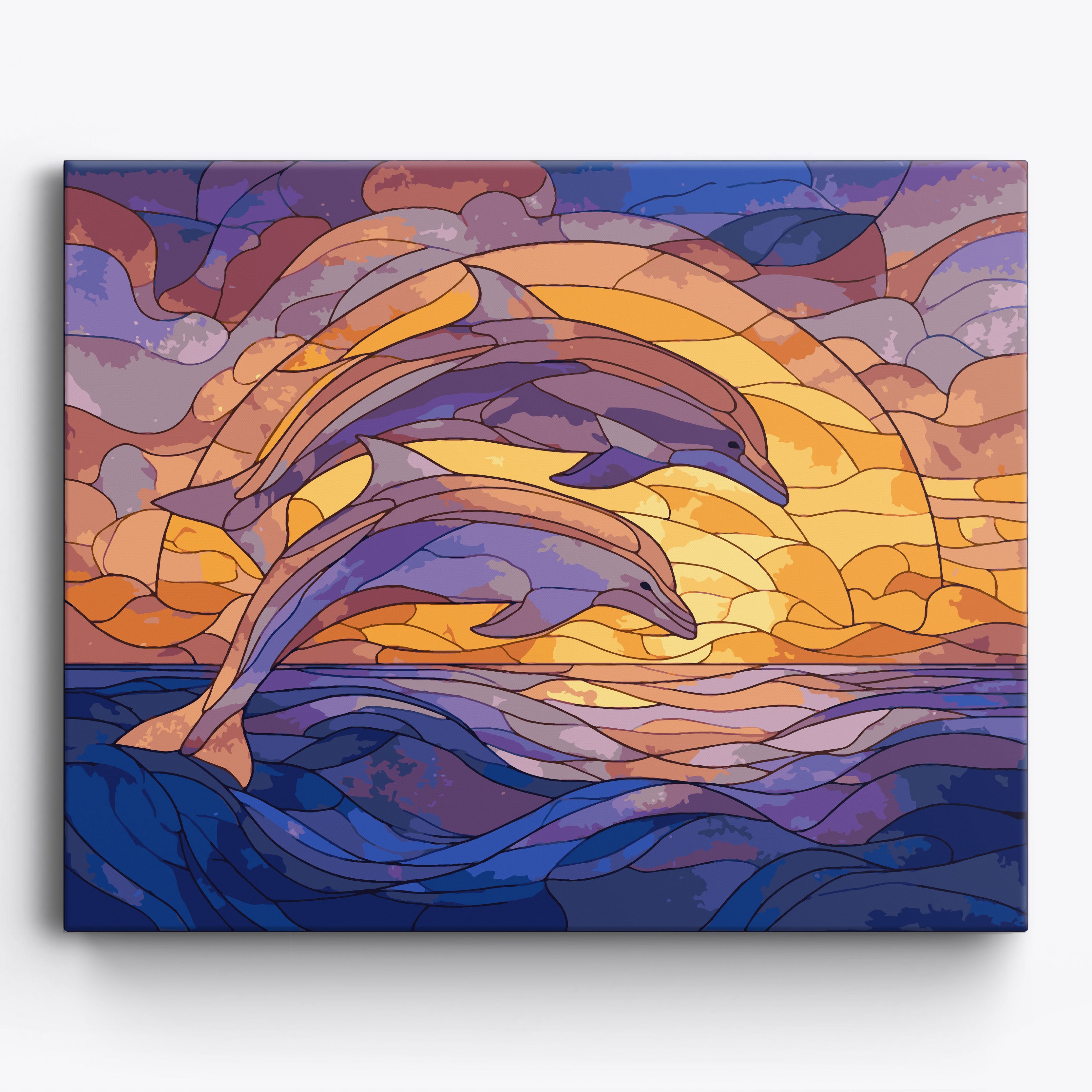 Sunset Dolphins Framed / 50x40cm
