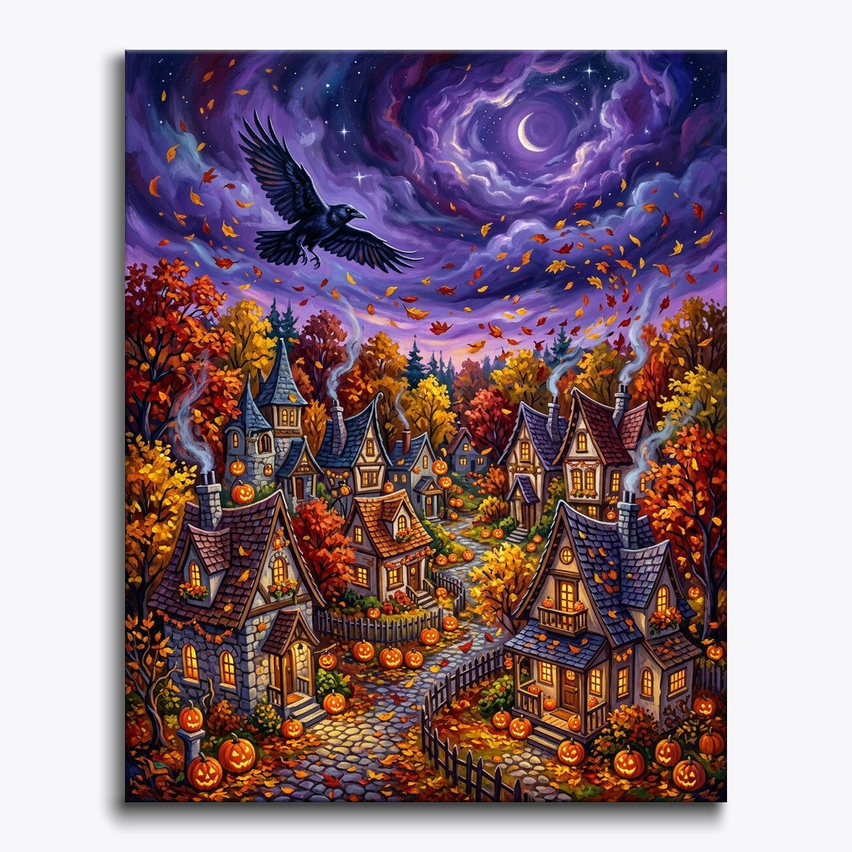 Raven Over Pumpkin Lanterns