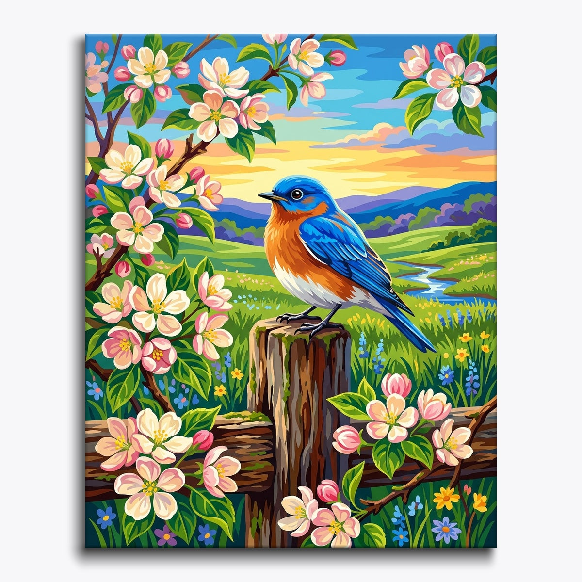 Apple Blossom Bluebird paint by numbers kit