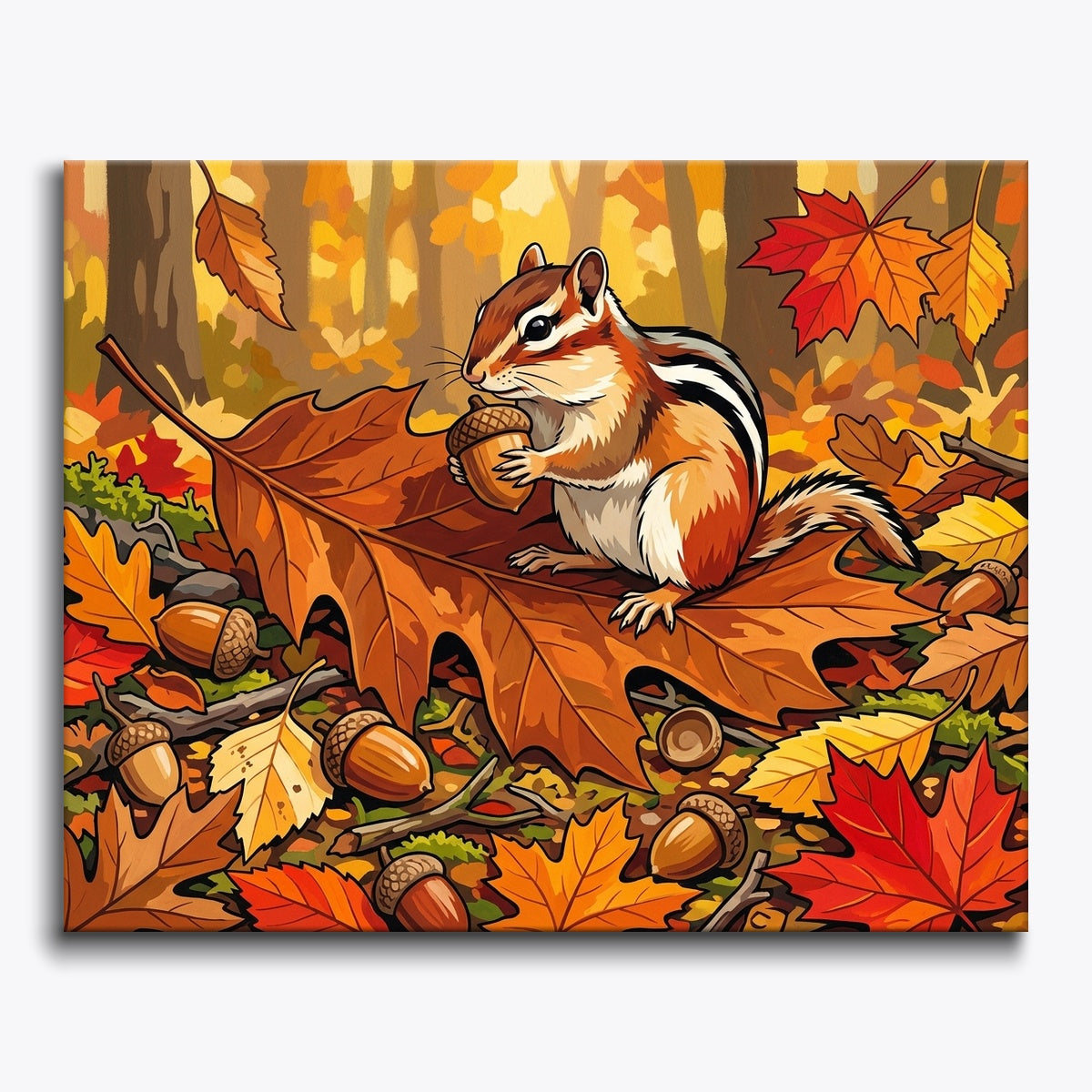 Chipmunk Gathering Acorns