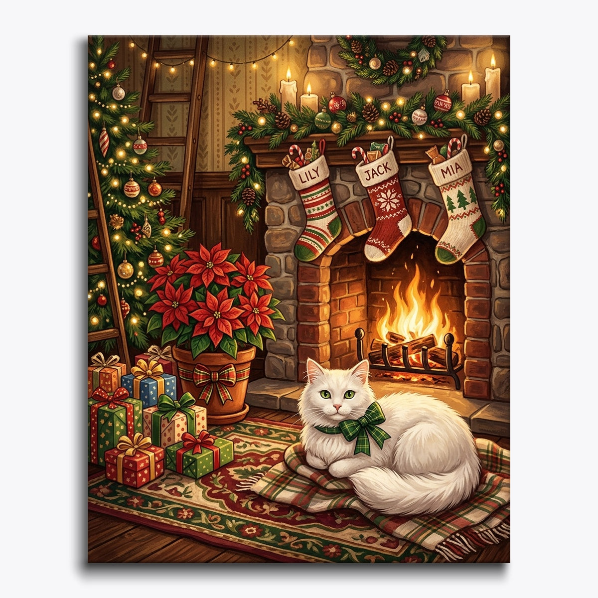 Fireplace White Cat