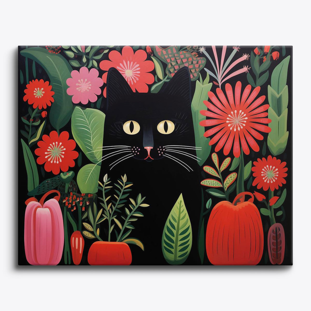 Green Cat, Red Jungle | Paint by Numbers Kit by Craftoria