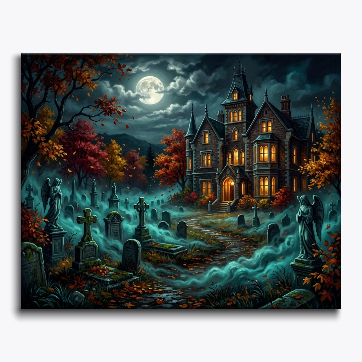 Victorian Manor By Autumn Graveyard