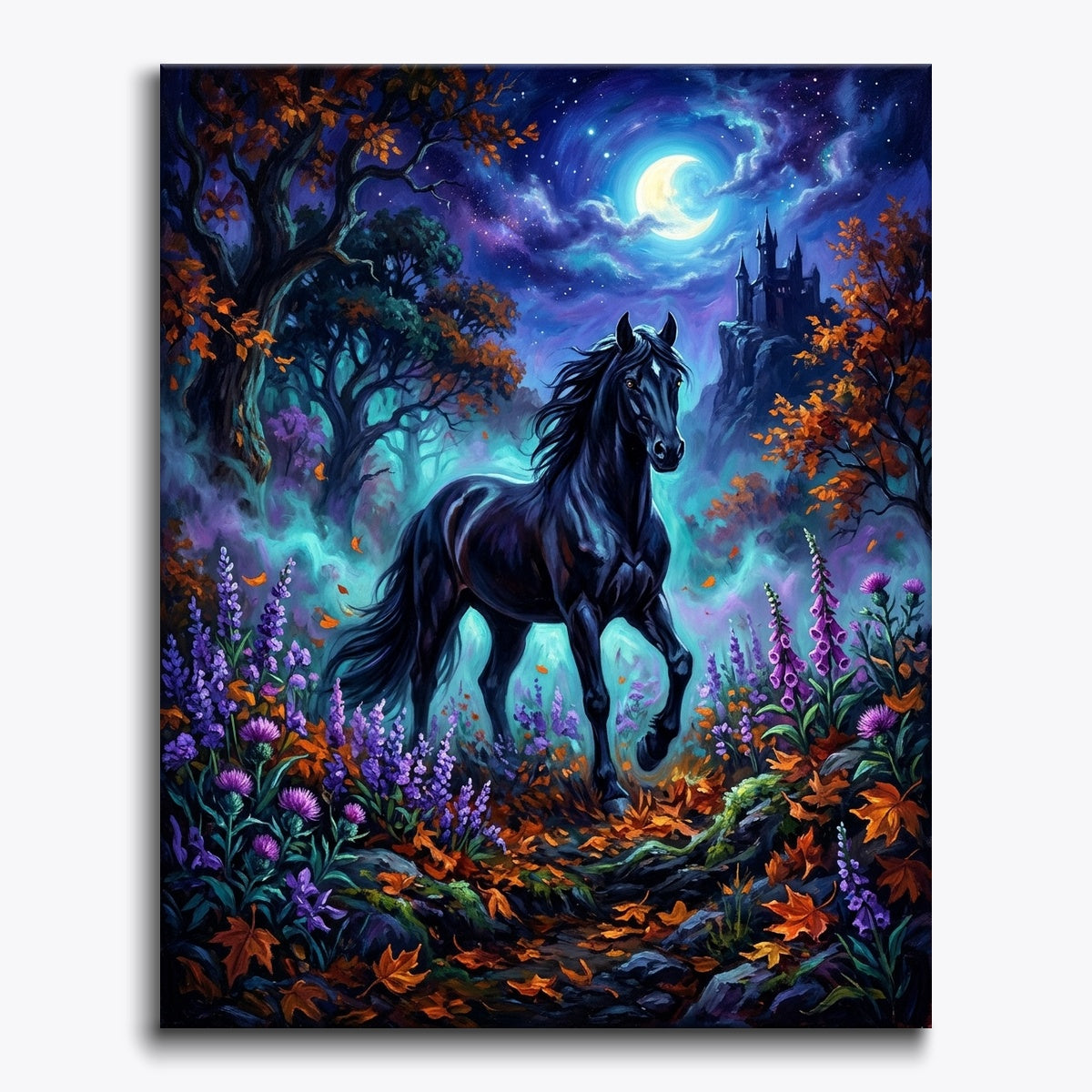Stallion With Violet Wildflowers
