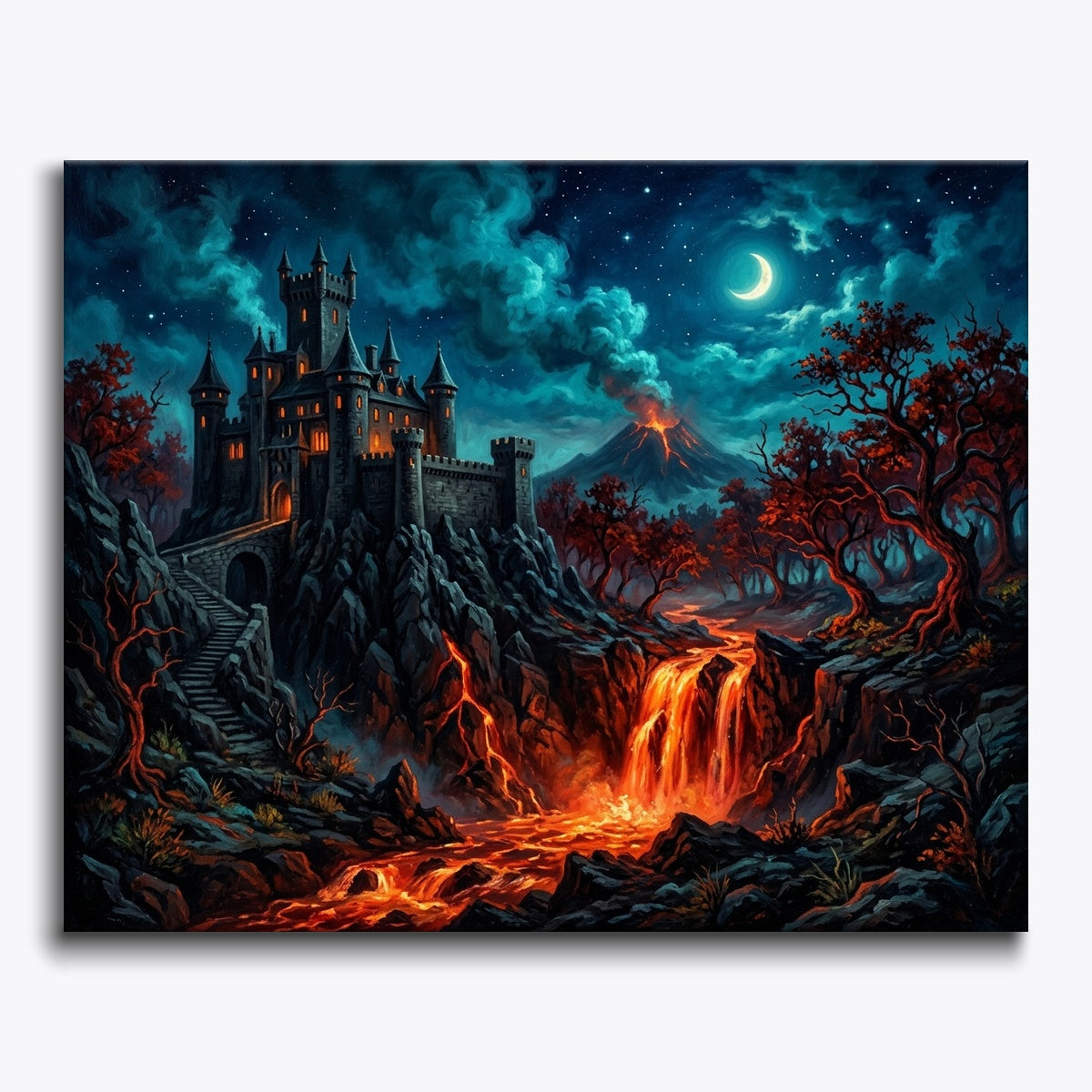 Lava Waterfall Beside Black Fortress