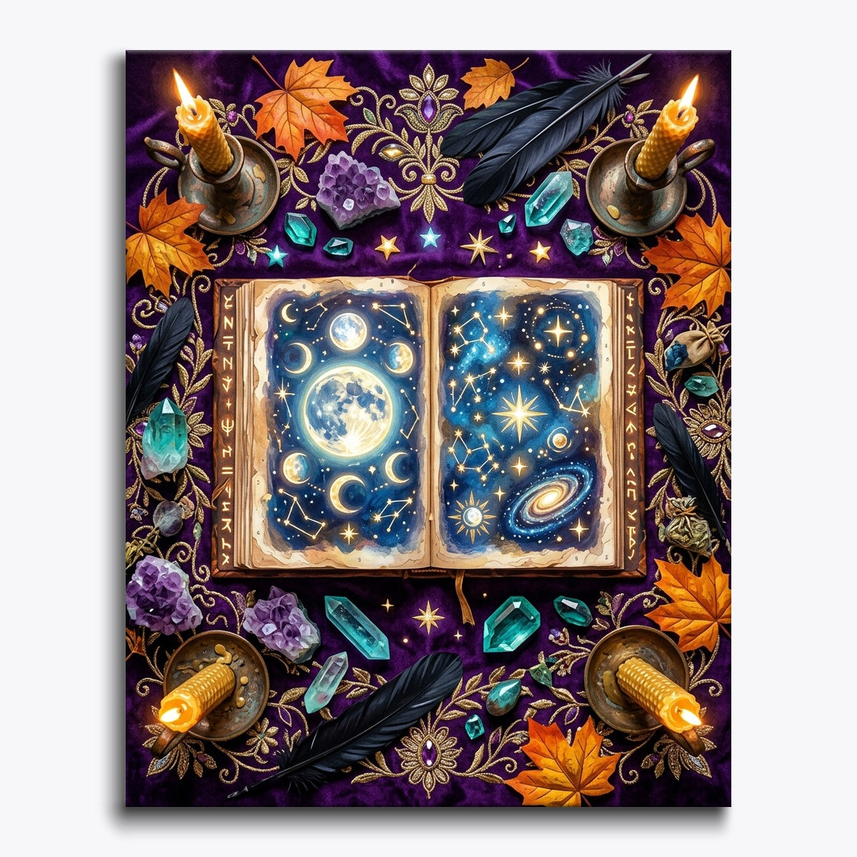 Glowing Spellbook On Embroidered Cloth