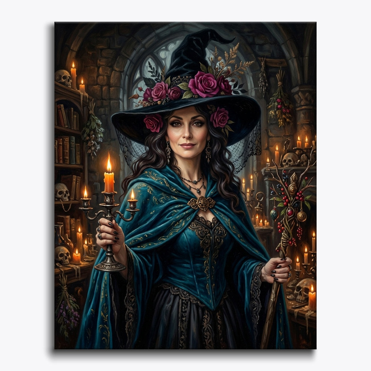Elegant Witch With Magenta Roses