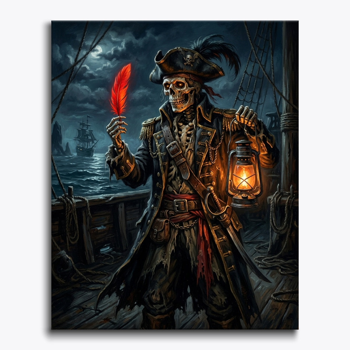 Skeleton Pirate With Parrot Feather