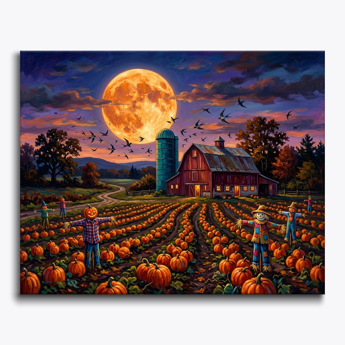 Dusk Over Pumpkin Harvest Fields