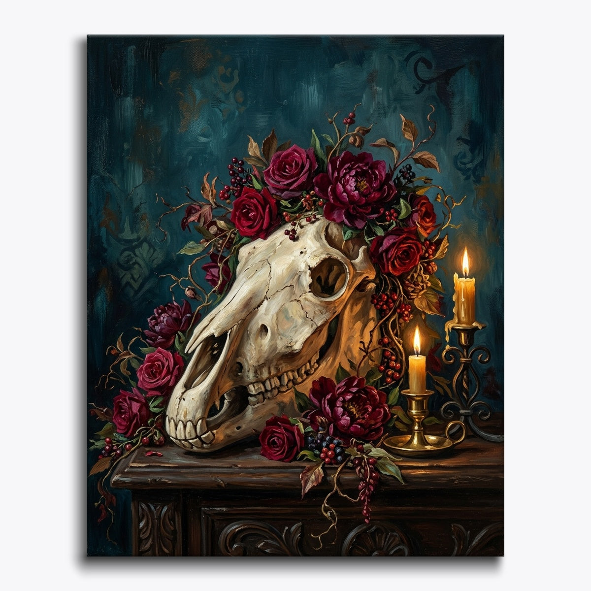 Horse Skull With Crimson Garland