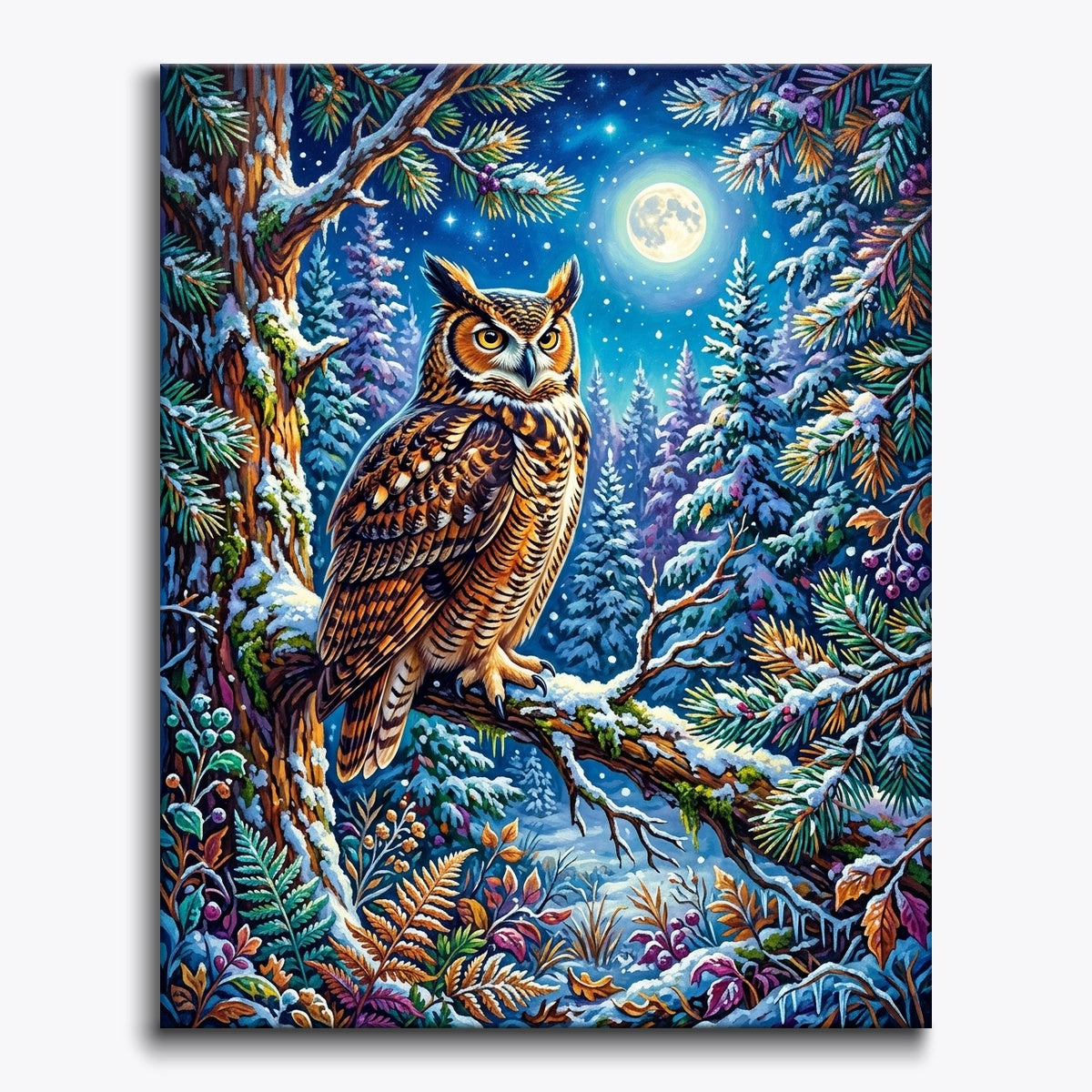 Moonlit Horned Owl paint by numbers kit