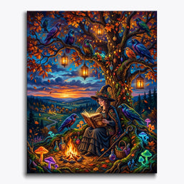 Witch Reading Under Autumn Tree