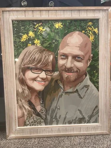 Framed custom paint-by-numbers portrait of a couple