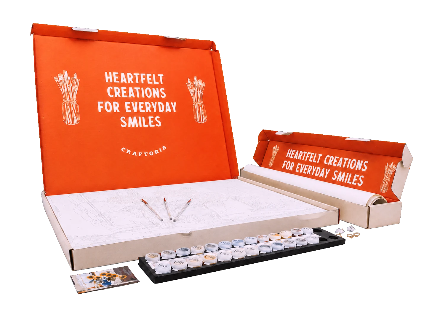 Open Craftoria paint-by-number kit with numbered canvas, paints and brushes